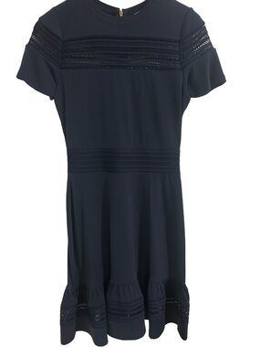 Michael Kors Navy Lace-Trim Fit & Flare Mini Dress